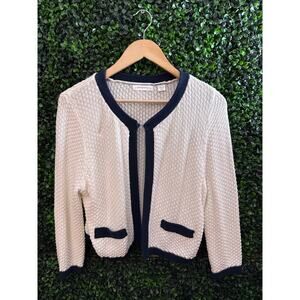 Passports, cardigan, white and blue, women’s size M